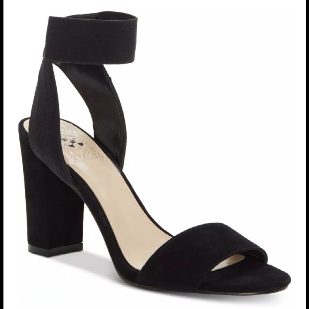 Vince Camuto, Citriana Suede Block Heel Sandal, Black, VGUG, Women's 7 - Picture 2 of 16